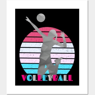 Volleyball Spiker Vintage Sunset Background Posters and Art